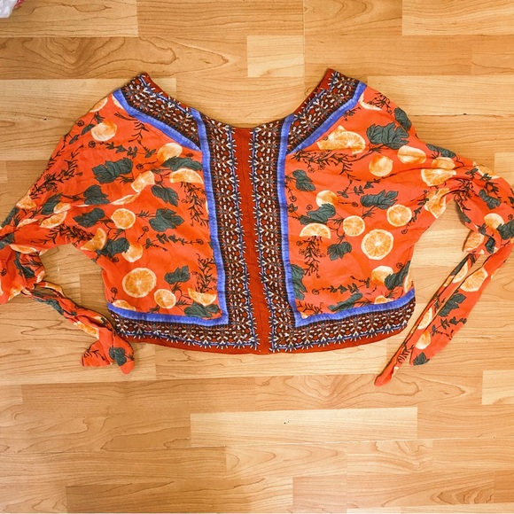 Free People Orange & Flowers Tie Crop Cardigan - Picture 7 of 9